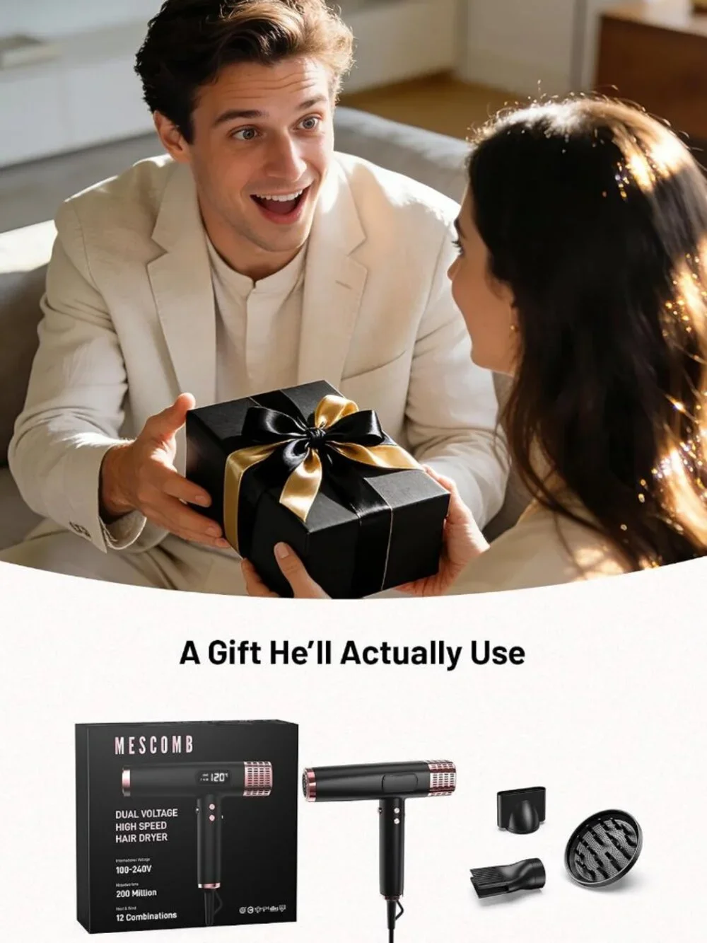 Compact Travel Hair Dryer with Diffuser, Lightweight Dual Voltage Blow Dryer